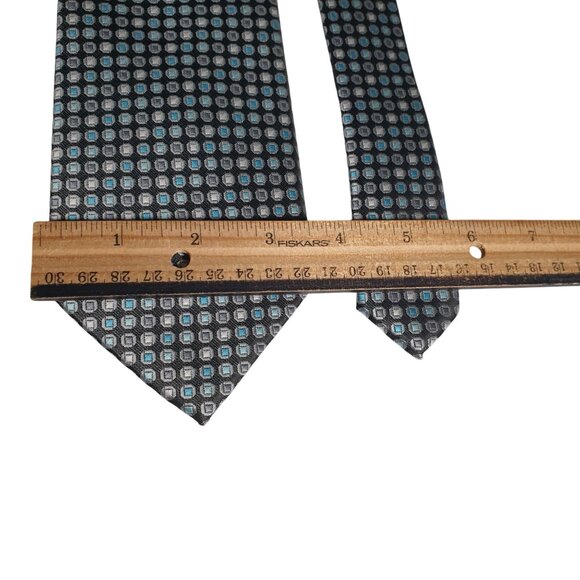 Van Heusen Mens Hexagon Pattern Silk Necktie Black Blue Classic Office Dad Gift - Picture 3 of 5